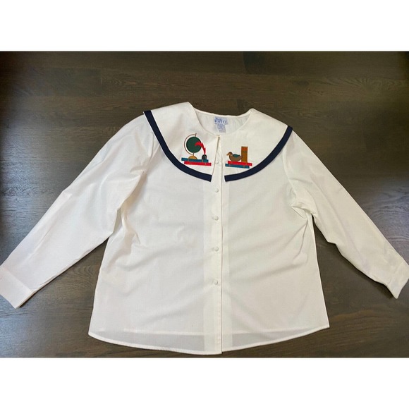 Vintage ~Rare~ NWT Kathy White Big Collar Embroidered Top Blouse ~22W - Picture 3 of 7